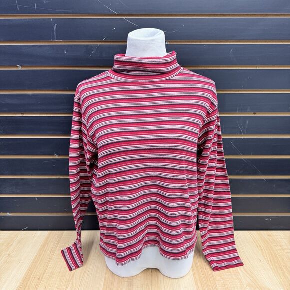 mountain lake Tops - Mountain Lake XL Red Striped Mock Neck Top Long Sleeve Cotton Blend Pullover